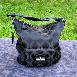 Vintage COACH Kristin Lurex Silver Black Canvas Hobo Shoulder Bag Purse
